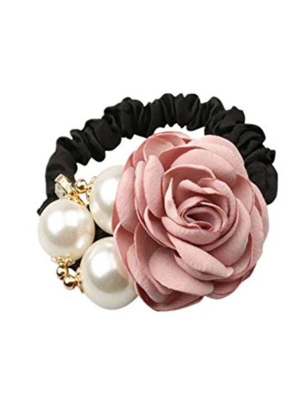 4Pcs‎ Korean Fashion Pearl Hair Rope Rose Flower Rhinestone Hair Ties/ Jewelry